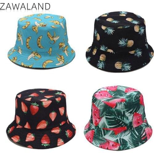 Zawaland New Fruit Pattern Fisherman Hat Men Women Outdoor Casual Sun Protection Caps Summer Wide Brim Cartoon Print Bucket Hats