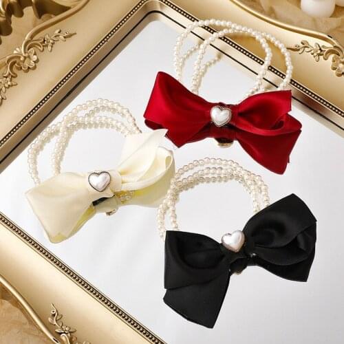2021 New Korea Style Simple Girl Hair Ties Spring Heart Pearl Bow Hair Ropes for Women Fashion Hair Accessories