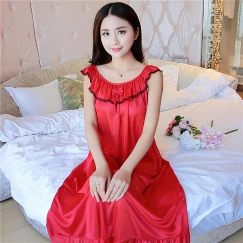 Plus Size Womens Sexy Silk Nightgowns Ladies Lace Long Sleepwear 2020 Summer Girls Sleeveless Loose Sleepdress Sleepshirts W711