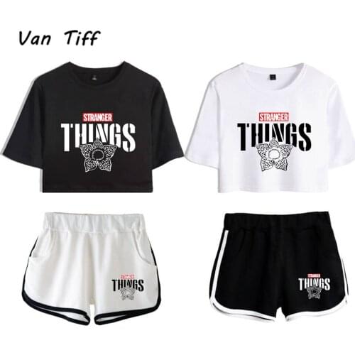 Womens Stranger Things Tshirt Stranger Things Top Shorts Cosplay Costume Set Girls Running T-shirt Sport Shorts Suit
