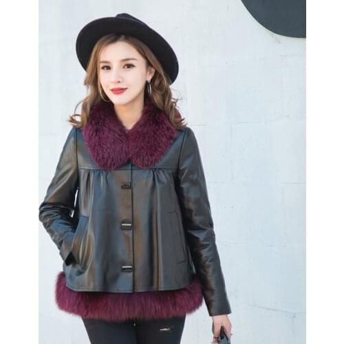 Natural Sheepskin Coat Female Winter Genuine Leather Down Jacket Women Real Fox Fur Collar Coats Warm Outwear Hiver 8822