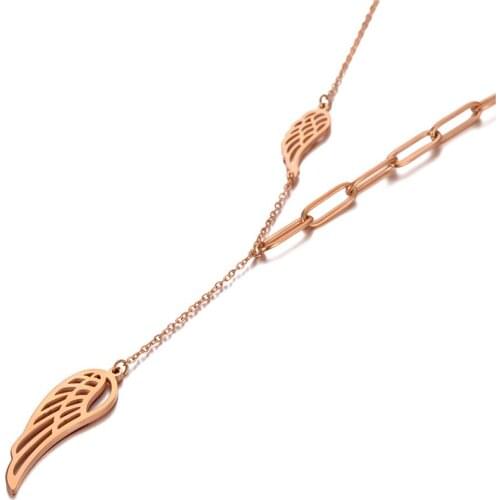 Goth Titanium Stainless Steel Angel Wings Charm Pendant Necklaces Trendy Rose Gold Choker Necklace For Women N20114