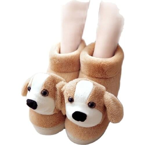 Woman Winter cartoon dog Plush Slippers Indoor Home Warm Shoe Women House Slippers cartoon Fur Shoes Zapatos De Mujer for girls