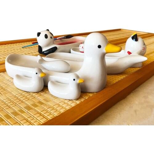1set Cute Animal Ceramics Artist Paint Watercolor Palette Tray Pen Shelf Calligraphy Painting Supplies Desktop Decorations