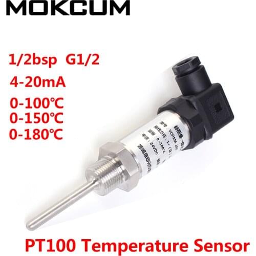 -100-600 Celsius pt100 Temperature Sensor DC 4-20mA G1/2 1/2bsp 50MM Plug-in Integrated Temperature Transmitter Sensor Module