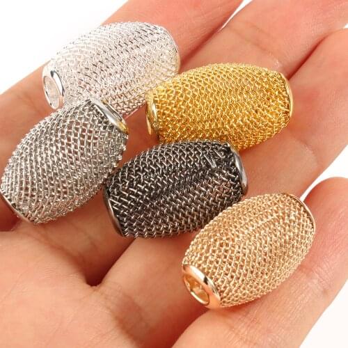 15x22mm Big Hole Mesh Net Metal Beads Oval Shape Loose Spacer Beads for Jewelry Making Findings DIY Bracelet Accessories 10pcs