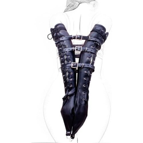 2pc/lot female sexy toys leather Long Sleeve Gloves BDSM Arm Binder bondage fetish bondage hood adult sex toys for couples