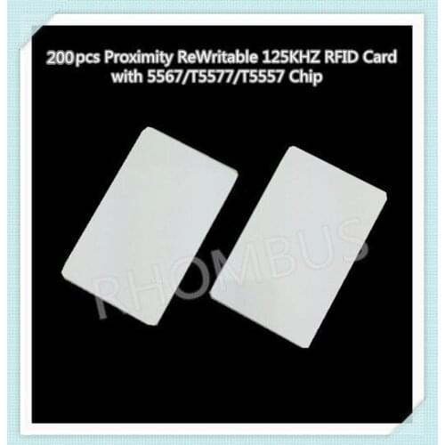200pcs/lot Proximity ReWritable 125KHZ RFID Card with 5567/T5577/T5557 Chip