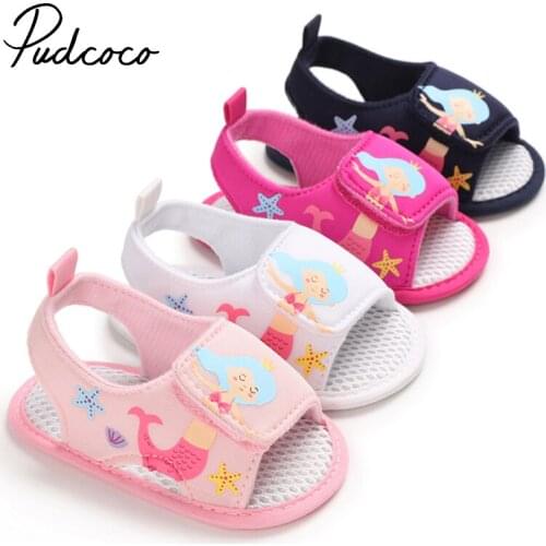 2020 Baby First Walkers Infant Toddler Girls Cartoon Fish Mermaid Shoes Breathable Soft Shoes Mesh Bottom Cute Shoes 0-18M
