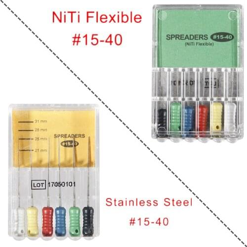 30pcs/60pcs Dental Flexible Niti/Stainless Steel Spreaders Material Root Canal Files Hand Use 15-40# 25mm