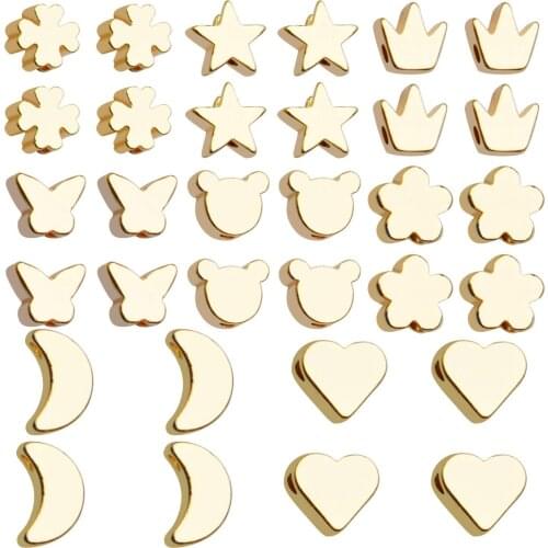 32pcs Golden Moon/Peach Heart/Star/Crown/Butterfly/Plum Blossom/Clover/Mickey Spacer Beads Mixed Jewelry Handmade For DIY Making