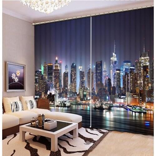 3D Curtain Fashion Customized Classic Home Decor 3D Curtain Colorful Night City building curtains Living Room Hotel Cortinas