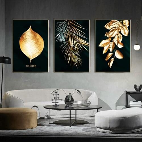 Abstract Golden Plant Leaves Picture Wall Poster Modern Style Canvas Print Painting Art Aisle Living Room Unique Decoration