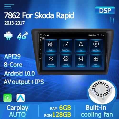 2din Car Radio Multimedia Video Player For Skoda Rapid 2013 2014 2015 2016 2017 4G Android 10.0 Navigation GPS IPS audio 2 DIN