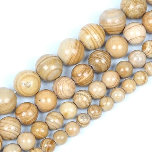 6-12mm Natural Stone Beads Round Smooth Loose Yellow Line Stone Beads For Jewelry Making DIY Charm Bracelet Necklace Handmade