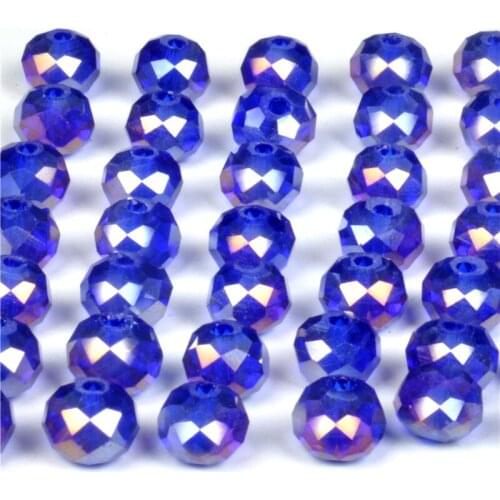 4 6 8MM Deep Blue AB Color Crystal Rondelle Beads Glass Loose DIY Natural Stone Spacer Faceted Beading Czech Jewelry Materials