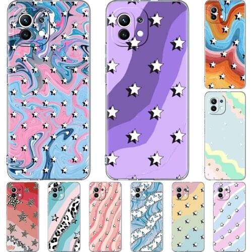 Case for Xiaomi Mi Poco X3 NFC M3 11 10T Lite Phone Soft Cover Note 10 Pro Transparent Celular Yellow With White Stars Aesthetic