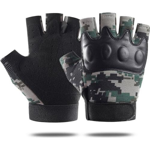 Black Camouflage PU Leather Tactical Gloves Fingerless Mittens Mens Army Military Riding Anti-cutting Fighting Training Gloves