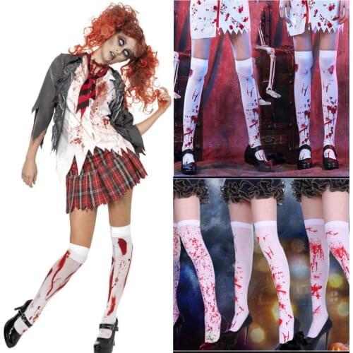 Bleed Stockings Masquerade Over The Knee Socks Blood Stained Bloody Socks Halloween Party Cosplay Costume Horror White Socks