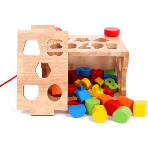 Montessori Wooden Colorful Mathematics Initiation Number Shape Blocks Matching Right Brain Training Box Delicate Kids Toys Gift