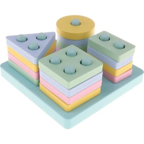 Wooden Geometric Blocks Column Shape Sorter Kids Learning Toy - Square