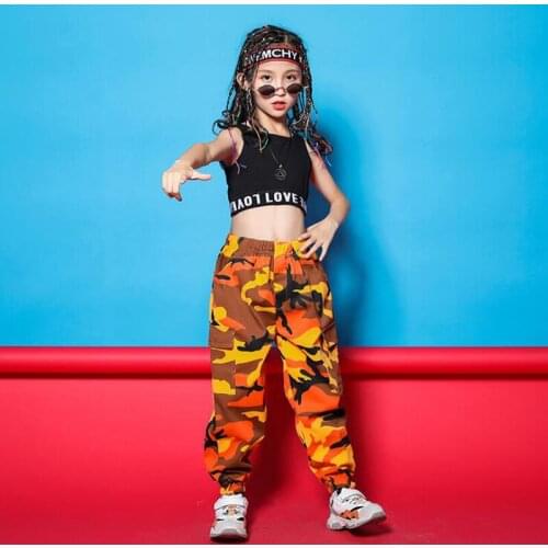 Kid Hip Hop Clothing Black vest Tops Pullover Camouflage Running Casual Pants Girls Boy Jazz Dance Costume Clothes street Wear