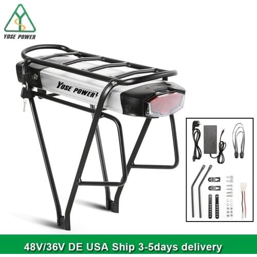 Electric Bike Rear Rack Ebike Battery 36V 13Ah with Black Carrier fit for 26"-28" V-brake of Rear Wheel 36V Battery Pack