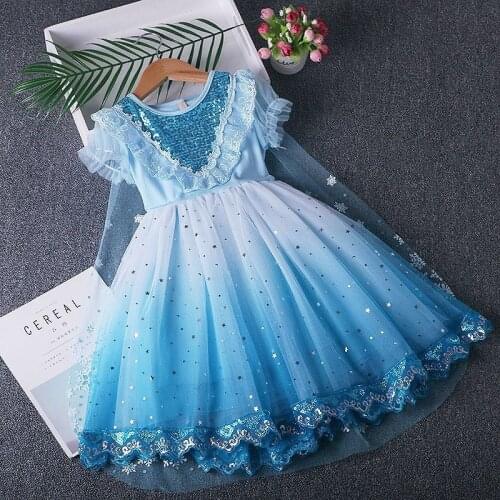 Elsa Evening Dress Girls Summer Dress for Birthday Party Elsa Frozen Summer Dress Muslin Clothes for Babe Girls Children Kids