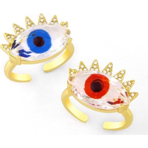 FLOLA Gold Plated Blue Evil Eye Open Cuff Rings For Women Adjustable Finger Ring CZ Cubic Zirconia Protection Jewelry rigk79