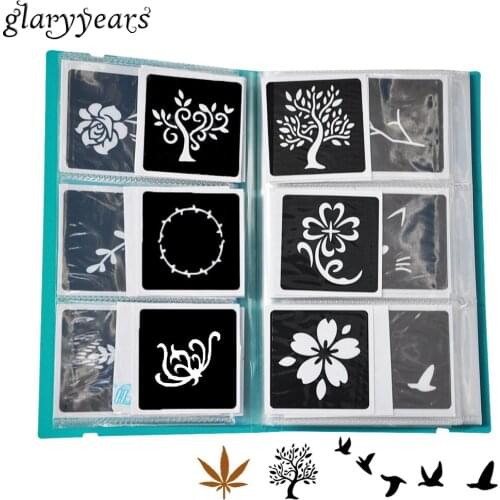 Glaryyears 120pcs 1 Set Tattoo Stencil Album PP120 Card Bit Book for Airbrush Body Makeup Paste Drawing Glitter Henna Template