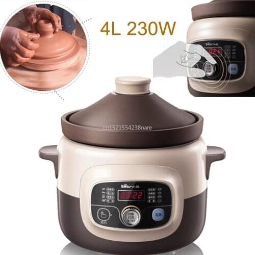 Smart Reservation+Timing Mute Electric Slow Cooker 4L 230W Electric Stew Pot With Natural Purple Sand Liner LCD Soup pot
