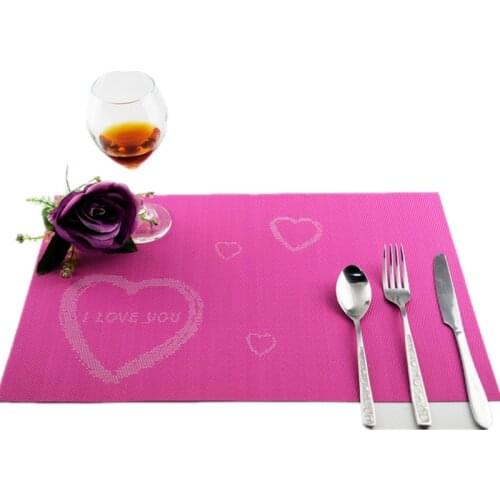 Loving Heart Rose Pattern PVC Hotel Dining Table Mat Disc Pads Bowl Pad Waterproof Table Cloth Pad Slip-Resistant Pad