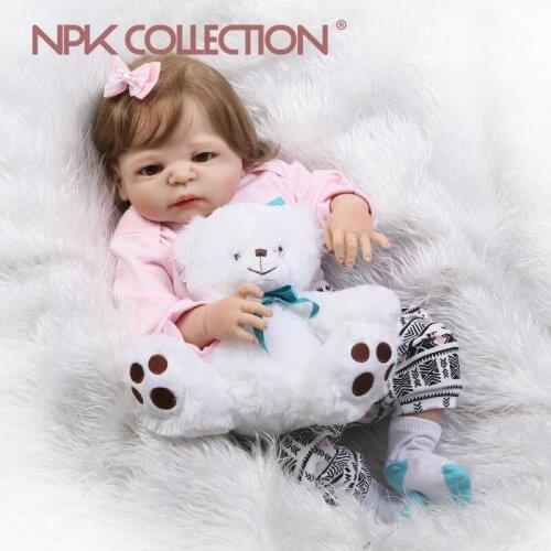 NPKCOLLECTION 57cm Baby Girl Doll Full Silicone Body Lifelike Bebes Reborn Bonecas Handmade Reborn Baby Children Birthday Gift