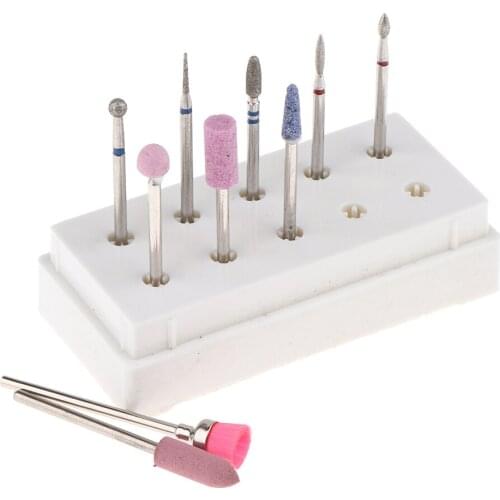 Quartz Electric Nail Art Drill Bit Brush Set 3/32'' Barrel Head w/ Case 10x