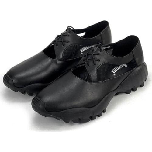 High top summer men shoes lace up black shoes for men handmaden genuine leather fashion Korean men sandals