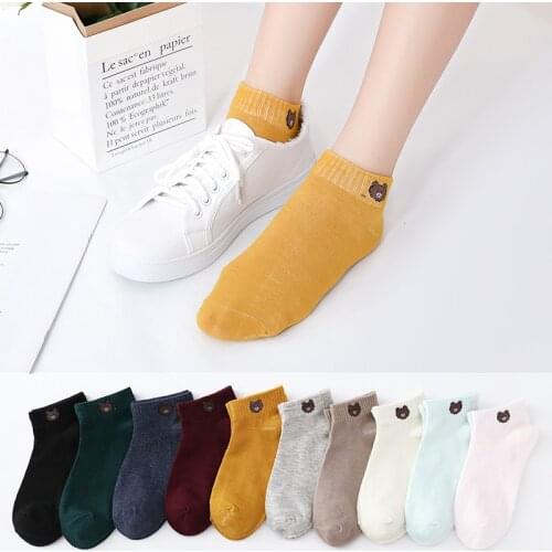 Summer Socks Womens Korean Cartoon Bear Candy Color Womens Boat Socks Cotton Shallow Mouth Non Slip Womens Boat Socks