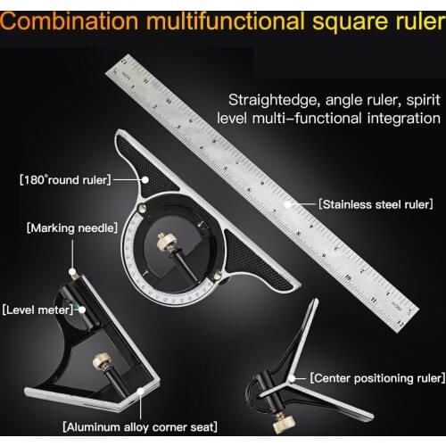 Stainless Steel Angle Ruler 0-180°Combined Triangle Ruler 0.01 Multifunctional Protractor Measuring Tool Woodworking Esquadro