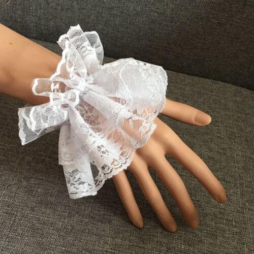 1Pair Ruffled Floral Lace Elastic Wrist Cuff Soft Steampunk Lolita Attractive Hand Fake Sleeve Evening Prom Party Bracelet Decor