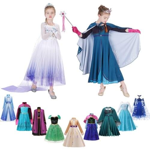 Disney Frozen Anna Elsa Princess Costume For Kids Halloween Christmas Party Fancy Dress Elegant Mesh Prom Dresses Girl Outfits