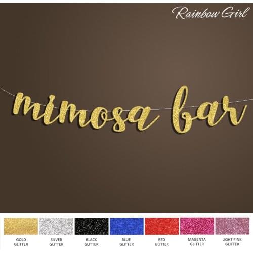 Mimosa Bar Banner,Beverage Table Letter Cursive Sign Backdrop Decorations,Gold Bridal Showers/Wedding Party Decortion Supplies