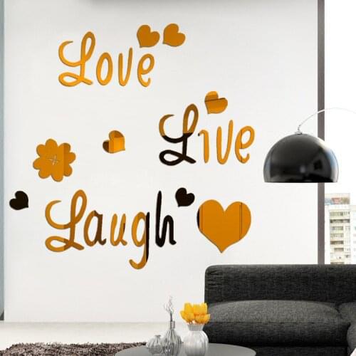 1 Set Gold Silver 3D Heart Letter Mirror Wall Sticker Wall Decoration For DIY Kids Room Home Decoration Party Wedding Decoration