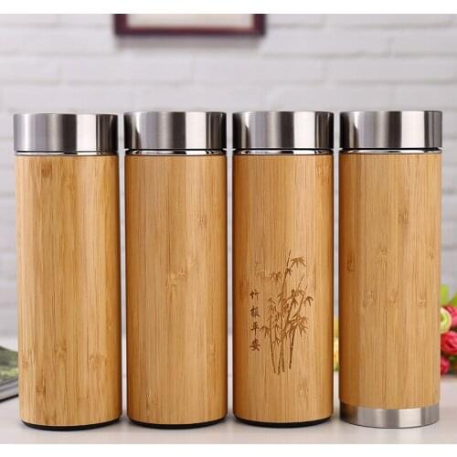 Natural Bamboo Tumbler 350ml 450ml Stainless Steel Liner Thermos Bottle Vacuum Flasks Insulated Bottles Bamboo Cup For Tea