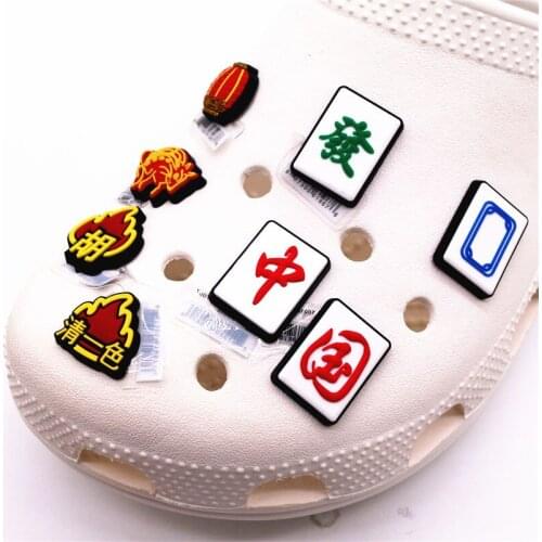 Novelty Interesting Mahjong Croc Charms Accessories One Color Hu Card PVC Shoe Buckle Decoration for Kids X-mas Party Gifts