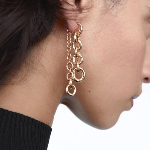 New Korean Metal Double Chain Dangle Tassel Earrings Fashion For Women Elegant Geometric Long Line Girls Jewelry Franch Ear Stud