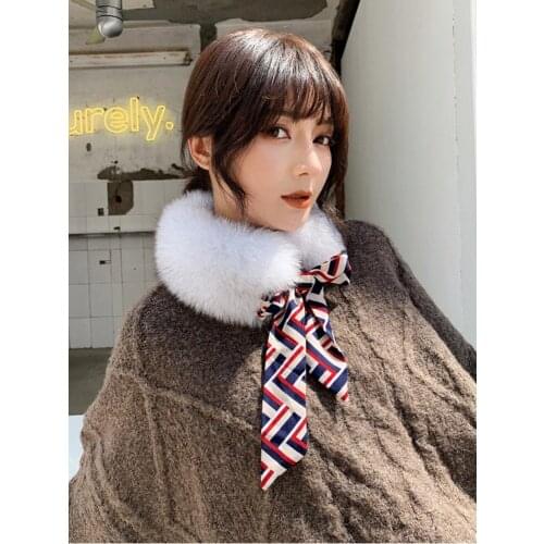 New Autumn Winter Fashion Real Raccoon Fur Scarf with Foulard Femme Ribbon Women Collar Neck Warmer Z5