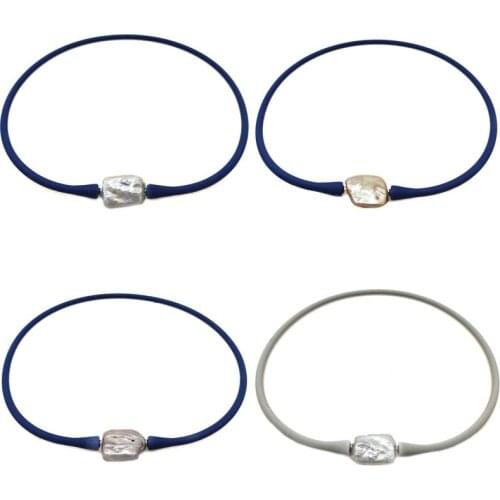 16 inches 14x20mm Large Flat Square Baroque Pearl Rubber Silicone Pendent Neklace