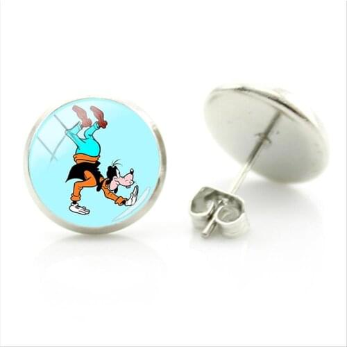 Disney Animated Character Goofy Earrings Fashion Simple Style Princess Picture Earrings Glass Cabochon Ladies Gift Jewelry