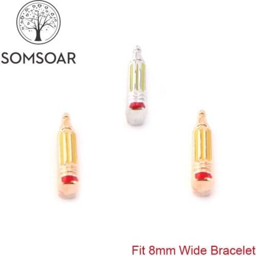 Somsoar Jewelry Pencil Stationery Slide Charms fit 8mm Wide Leather Wrap Bracelet Wristband for Toddler/Women 10pcs/lot