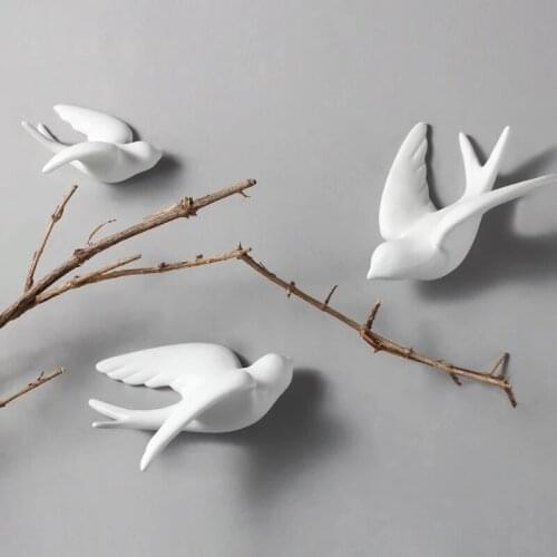 Modern creative simple European-style room living room hotel background wall soft decorative ceramic wall hanging 3D bird decora