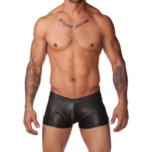 Sexy Men Boxers Fashion Faux Leather Boxers Briefs Shorts Underwear Soft Underpants Swimwear костюм мужской 2021